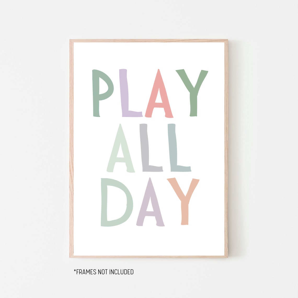 Play All Day Pastel Block Letters Kids Room Nursery Wall Decor Poster