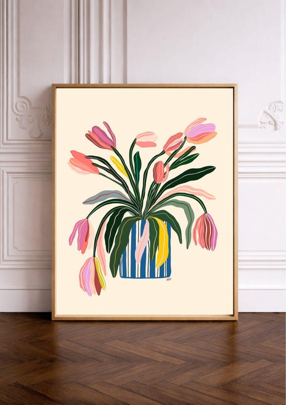 Stylized Flower Vase Poster Minimal Floral Wall Art Modern Botanical Print
