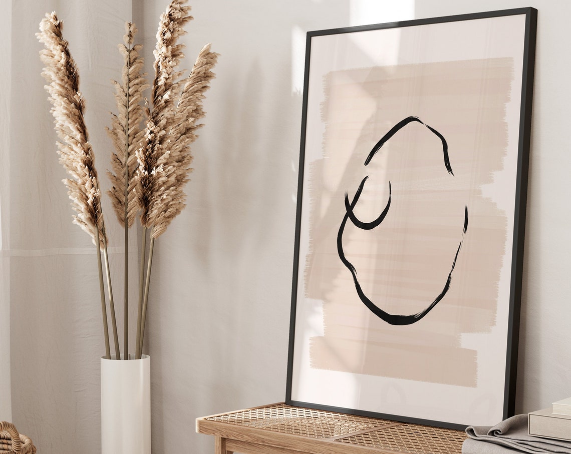Minimalist Black Line Loop Beige Abstract Modern Wall Decor Poster