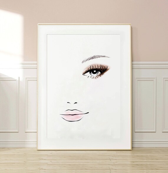 Fashion Eye and Lips Watercolor Makeup Minimalist Line Drawing Poster