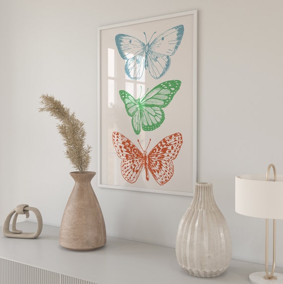 Pink Orange Butterfly Poster Print Butterfly Wall Art Trendy Wall Art Preppy Room Decor Maximalist Decor Boho Wall Art Boho Deco