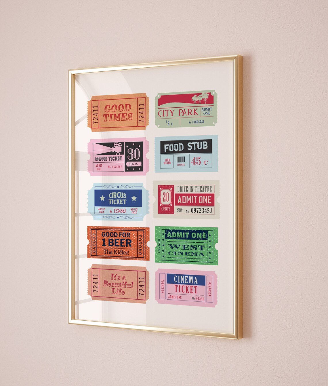 Pink Retro Life Ticket Stub Art Print, Preppy Decor