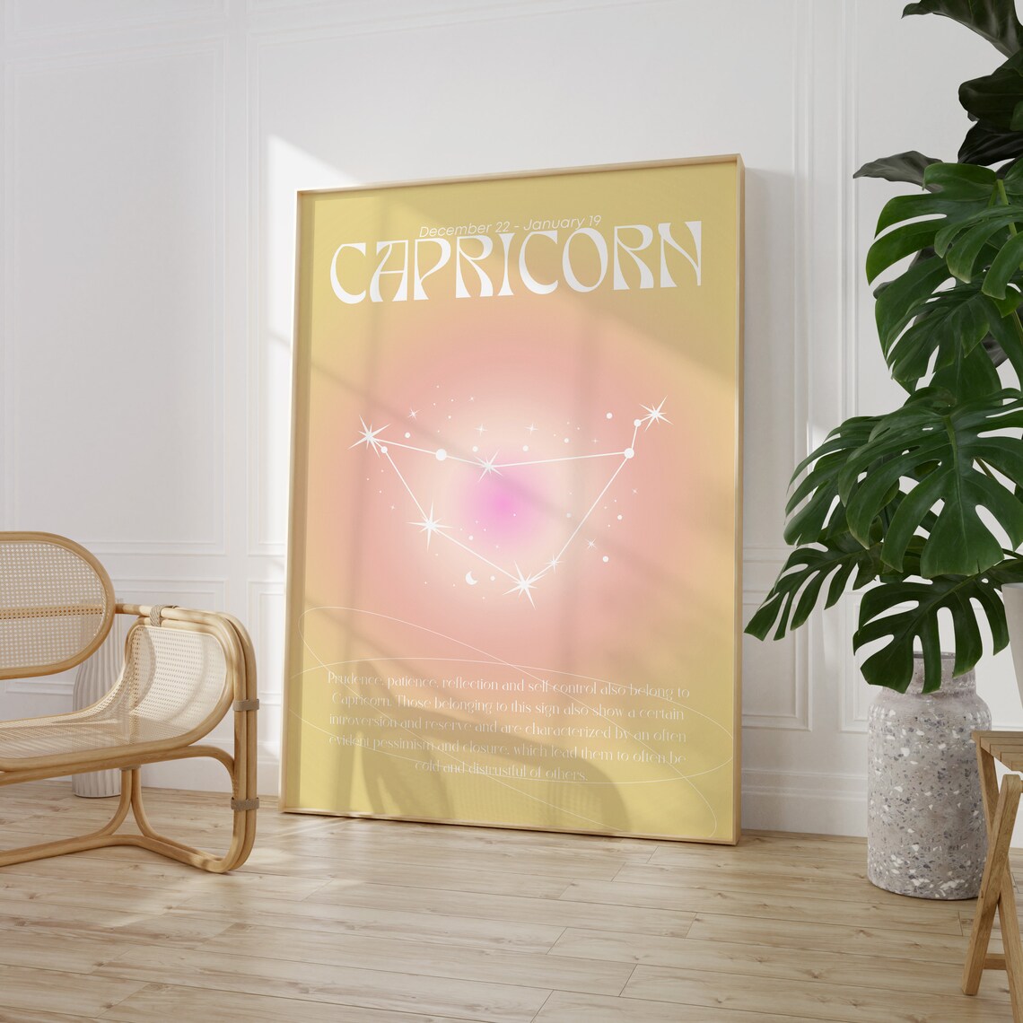 Capricorn Zodiac Constellation Yellow Aura Gradient Star Sign Poster