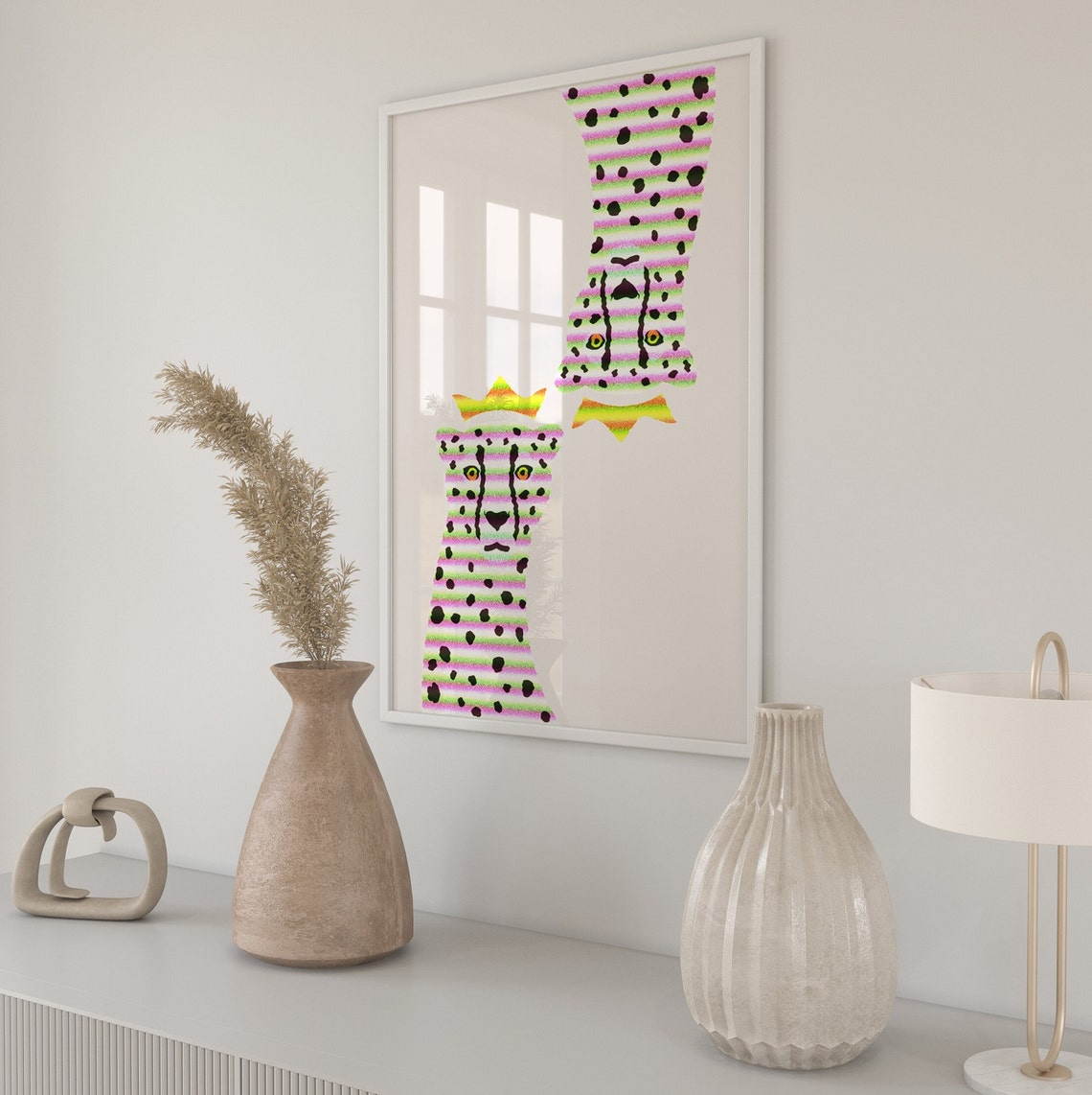 Pink White Leopard Poster Print Cheetah Wall Art Trendy Wall Art Preppy Room Decor Maximalist Decor Boho Wall Art Boho Deco