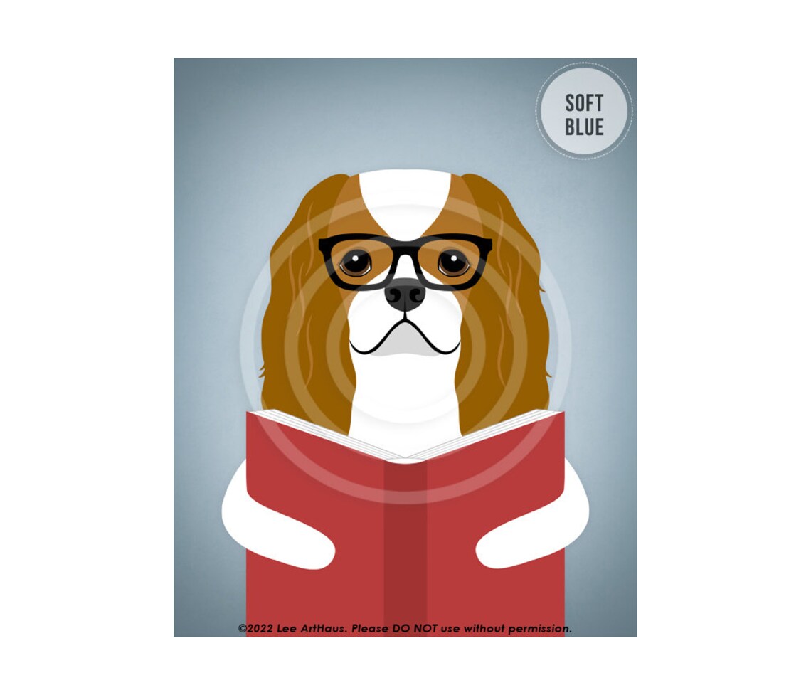 Blenheim Cavalier King Charles Spaniel Reading Book Dog Poster - Image 2