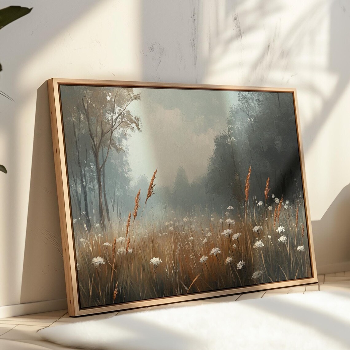 Misty Meadow Wildflowers Golden Grass Soft Foggy Morning Wall Art