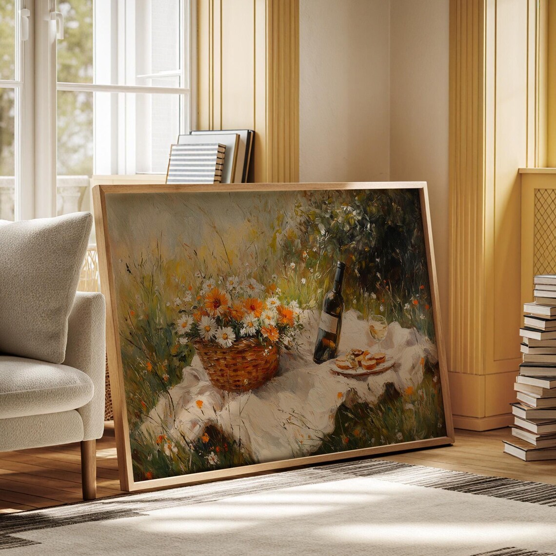 Meadow Picnic Basket Of Wildflowers Wine And Snacks Wall Art