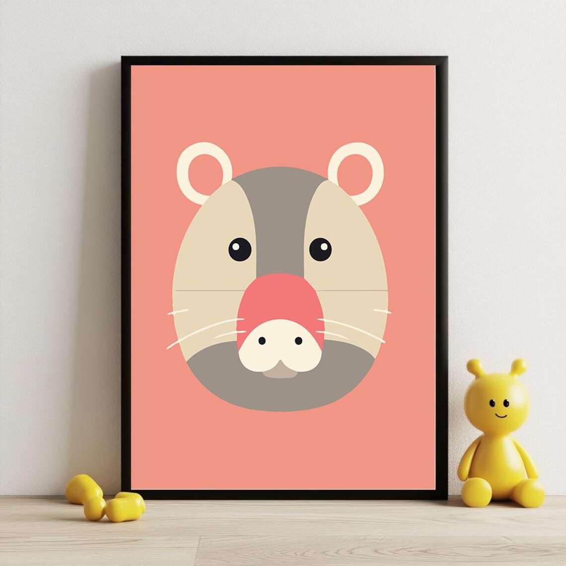 Minimalist Hamster Face On Coral Nursery Kids Animal Art Poster - Image 4