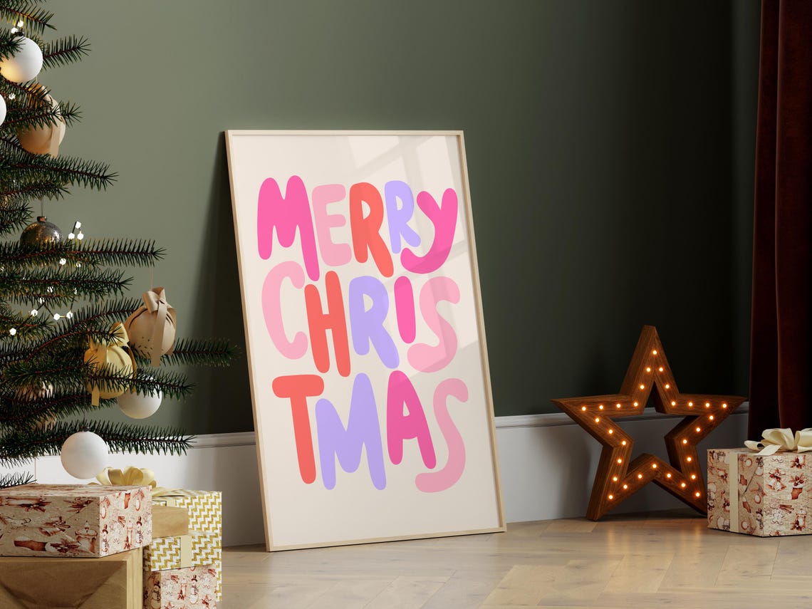 Spread Festive Cheer Poster Pink Gift Boxes Christmas Holiday Decor - Image 3