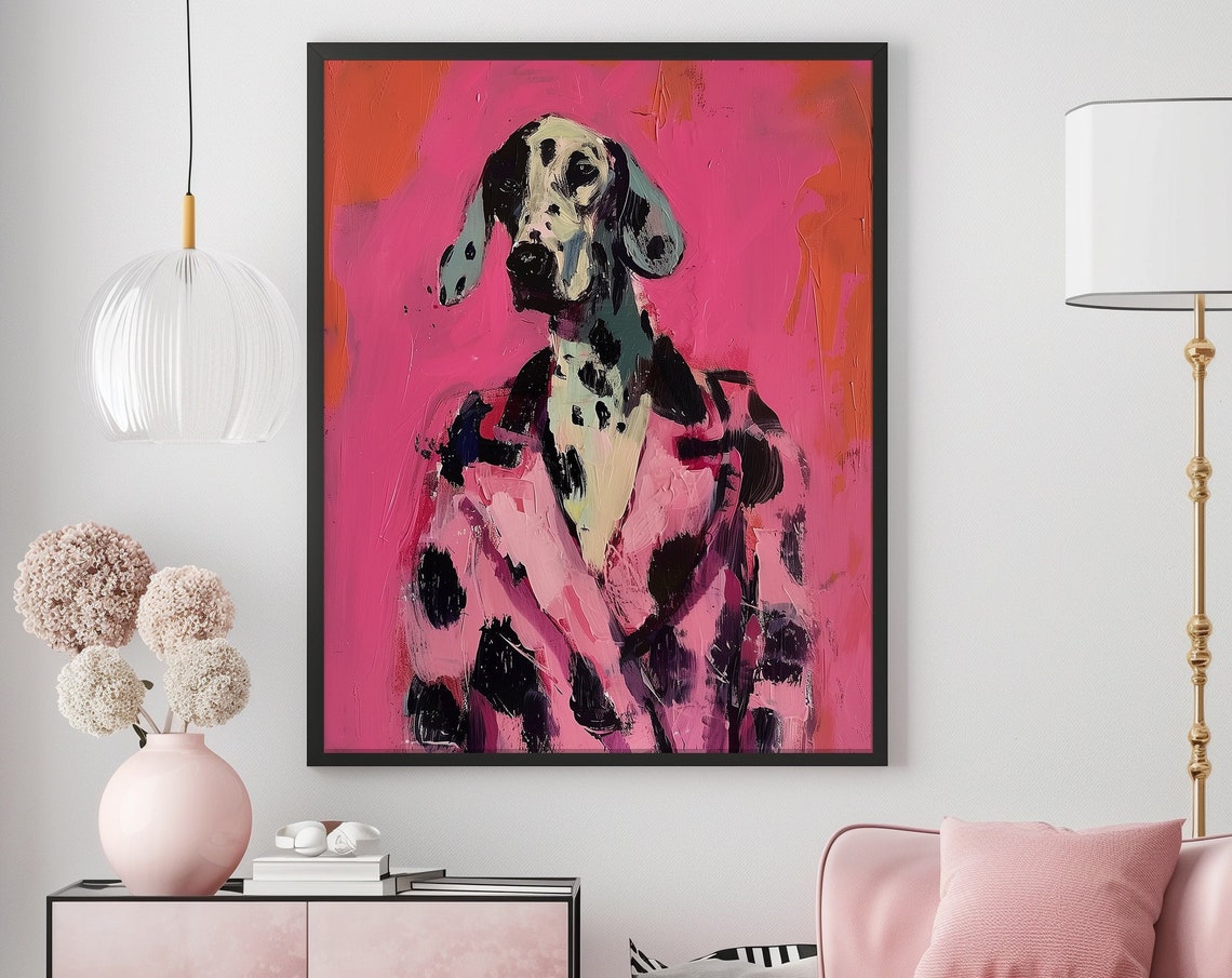 Dalmatian Print Dalmatian Dog Wall Art Pink Maximalist Gallery Wall Art Set Dog Mom Gift Fashion Dog Print Dalmatian Wall Art Hot Pink Art