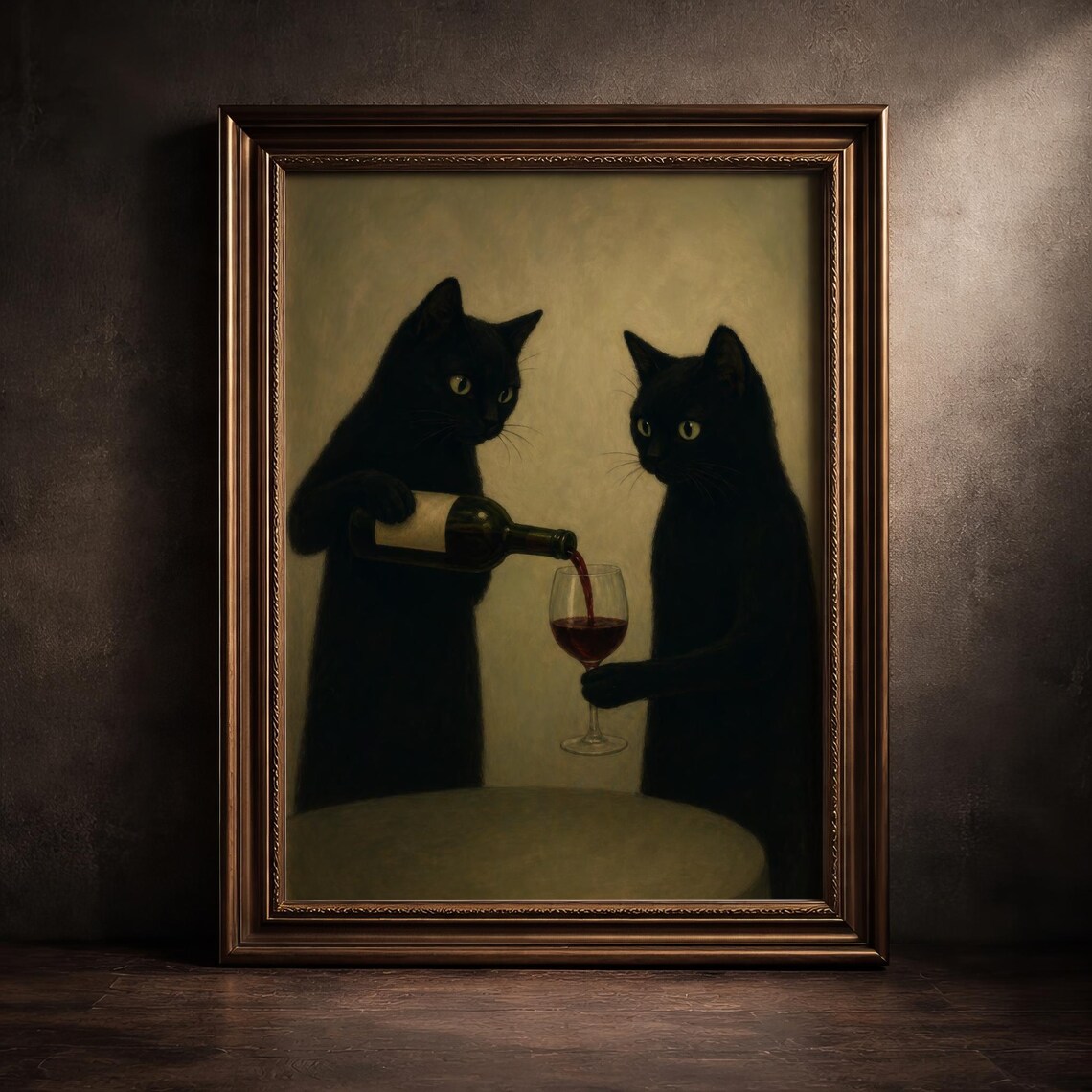 Black Cats Pouring Wine Poster, Moody Gothic Decor