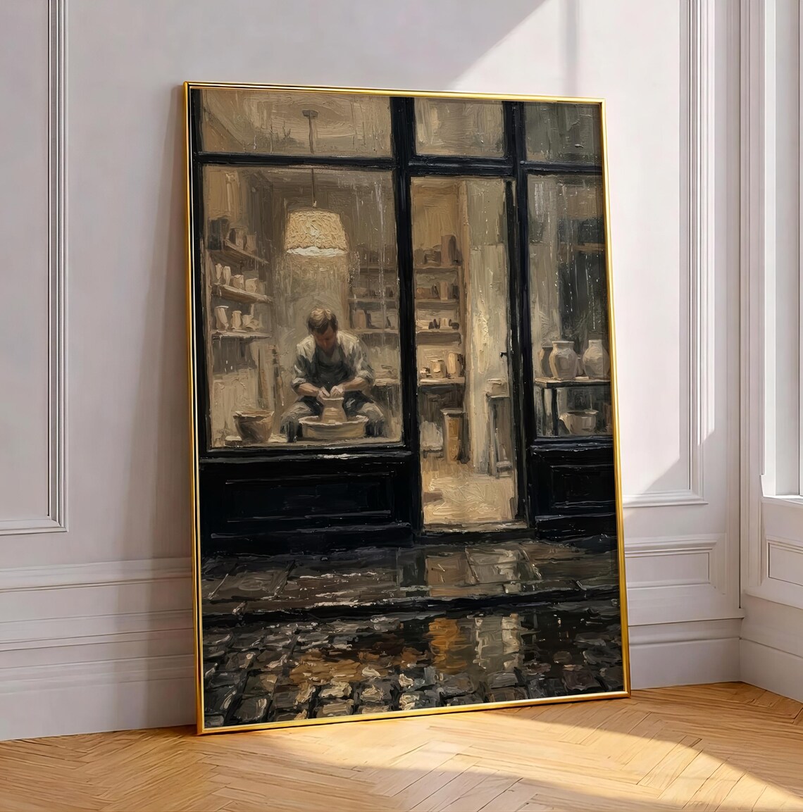 Late Night Pottery Studio Ceramic Artist Moody Window Oil Painted Poster