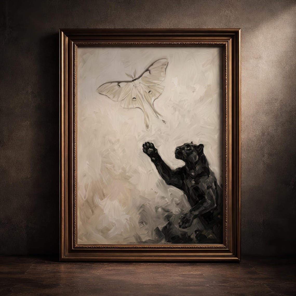 Black Panther Reaching White Luna Moth Dark Academia Wall Art