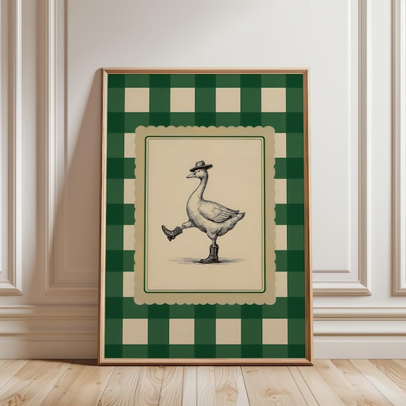 Dancing Goose In Cowboy Hat And Boots Retro Western Nursery Wall Art