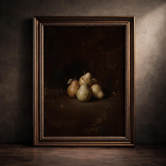 Moody Vintage Pear Still Life, Dutch Master Art Print