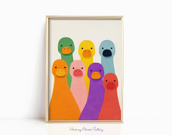 Colorful Funny Cartoon Ducks Maximalist Dopamine Decor Poster