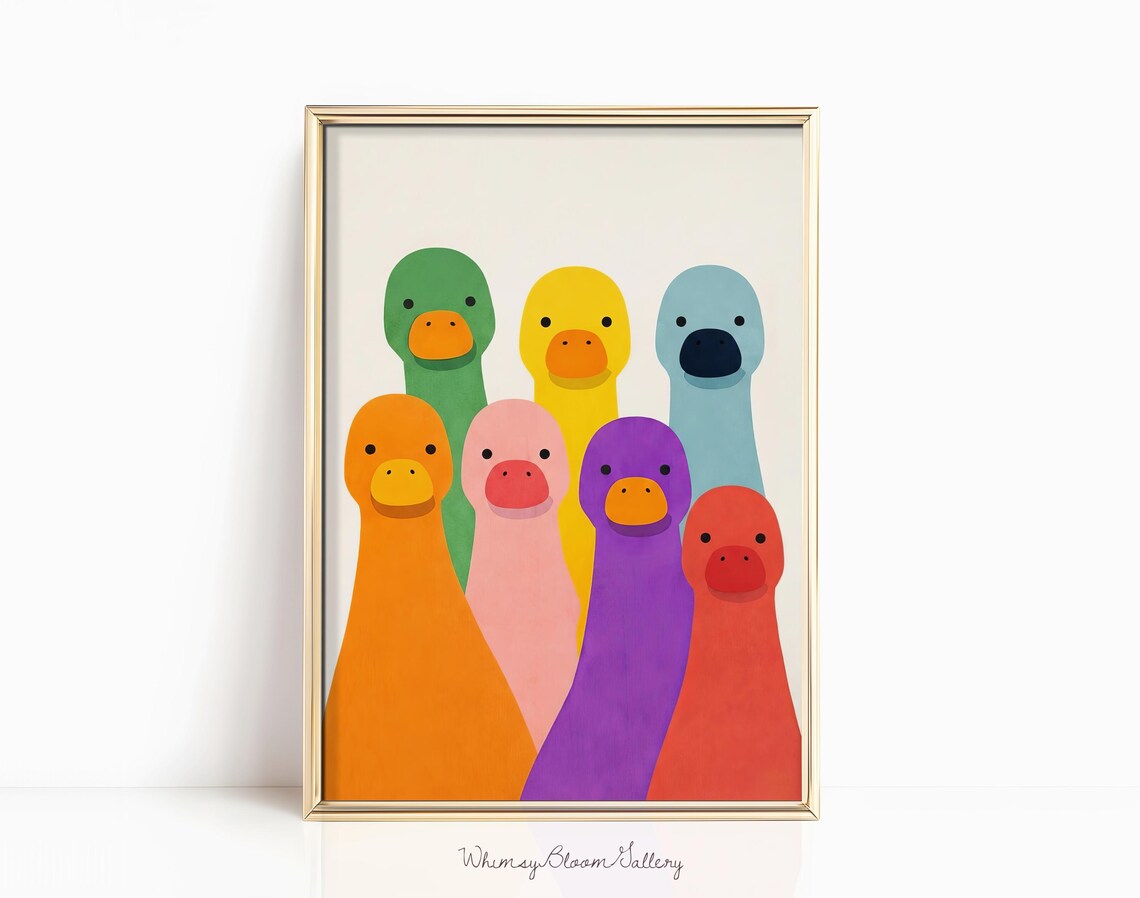 Colorful Ducks Printable Maximalist Dopamine Decor Funky Whimsical Nursery Poster Kitsch Silly Geese Pattern Wall Art Digital Download