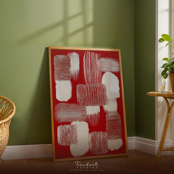 Modern Wall Art Red Abstract Print Bold Textured Minimalist Home Decor Da00049