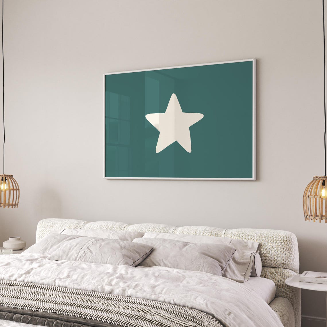 Turquoise Star Horizontal Minimalist Modern Bedroom Wall Art
