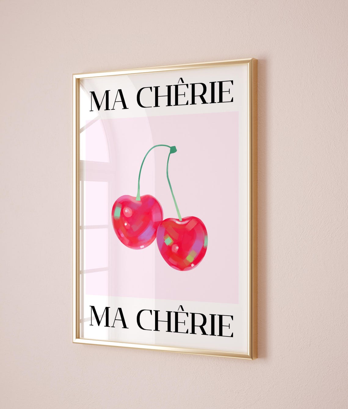 Ma Chérie Cherry Illustration Pink Retro French Kitchen Poster - Image 3