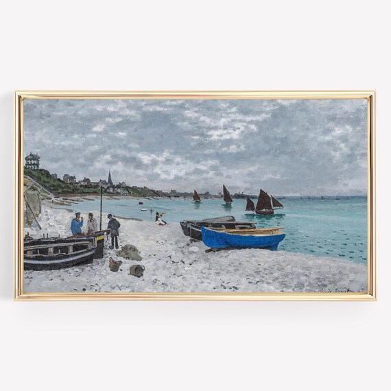Claude Monet Beach at Sainte-Adresse Vintage Impressionist Poster