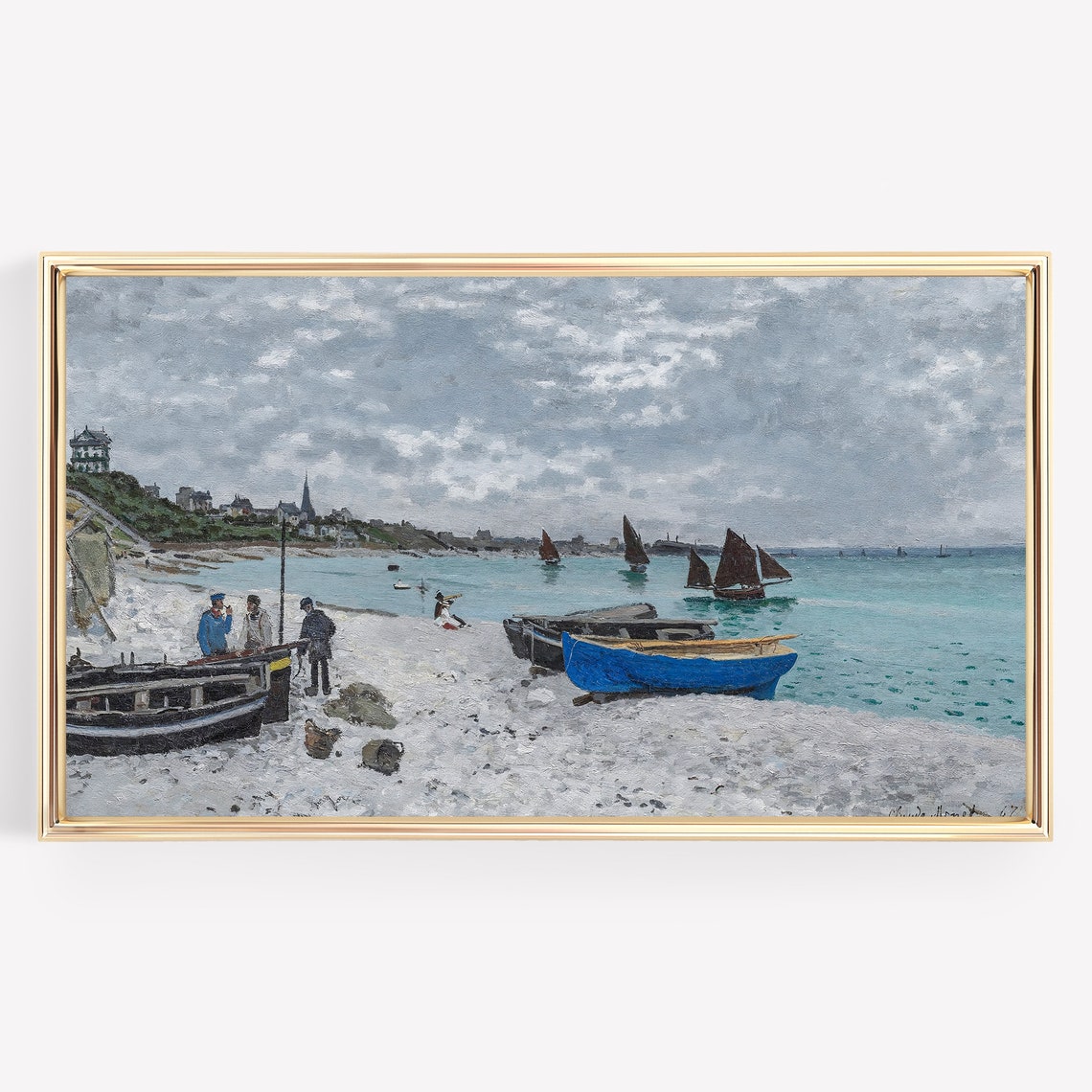 Claude Monet Beach at Sainte-Adresse Vintage Impressionist Poster