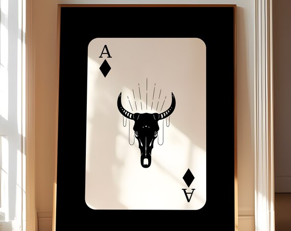 Ace Of Diamonds Longhorn Skull Western Gothic Card Art Poster