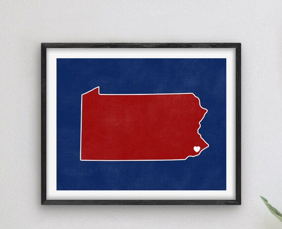 Pennsylvania Red State Silhouette Heart College Grad Gift Poster