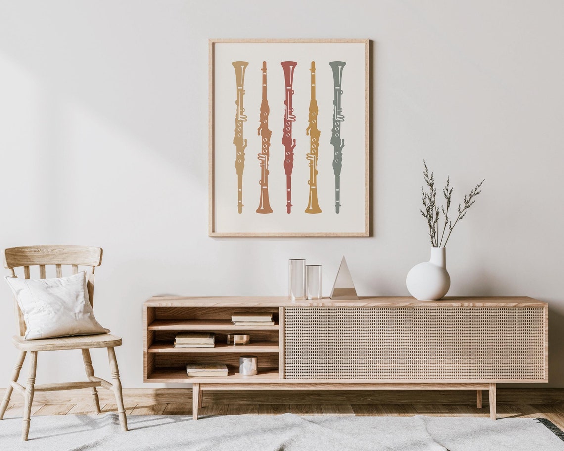 Five Clarinets Earth Tone Lineup Minimalist Reed Instrument Poster