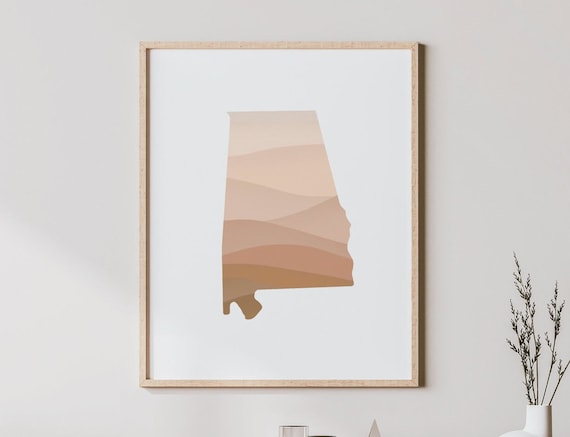 Alabama State Map Neutral Modern Minimal Silhouette Art Print