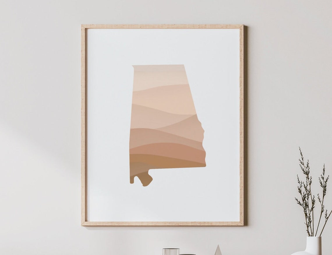 Alabama State Map Neutral Modern Minimal Silhouette Art Print