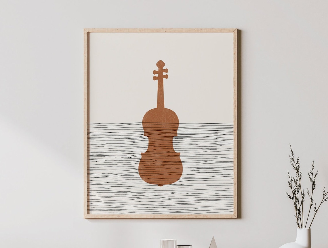 Boho Violin Minimalist Art Print, Music Decor