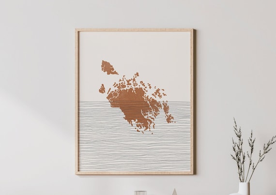 Minimalist Fragmented Island Map Terracotta Boho Travel Poster