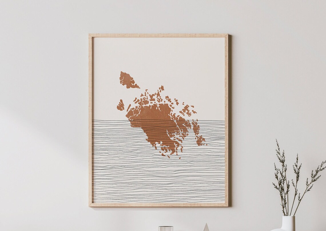 Minimalist Fragmented Island Map Terracotta Boho Travel Poster