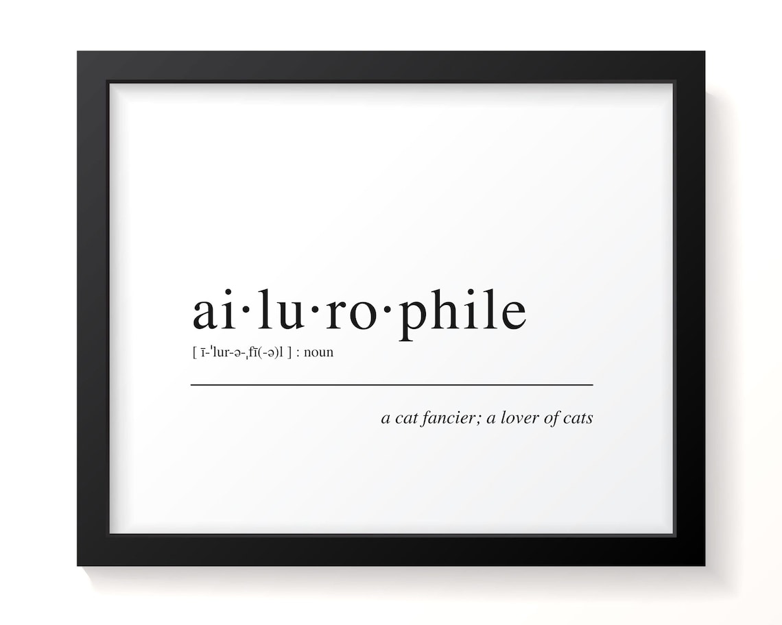 Cat Lover Definition Art Print, Ailurophile Gift