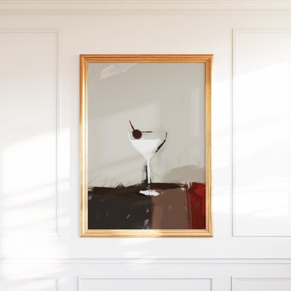 Classic Martini Cocktail with Cherry Modern Painterly Bar Art Poster