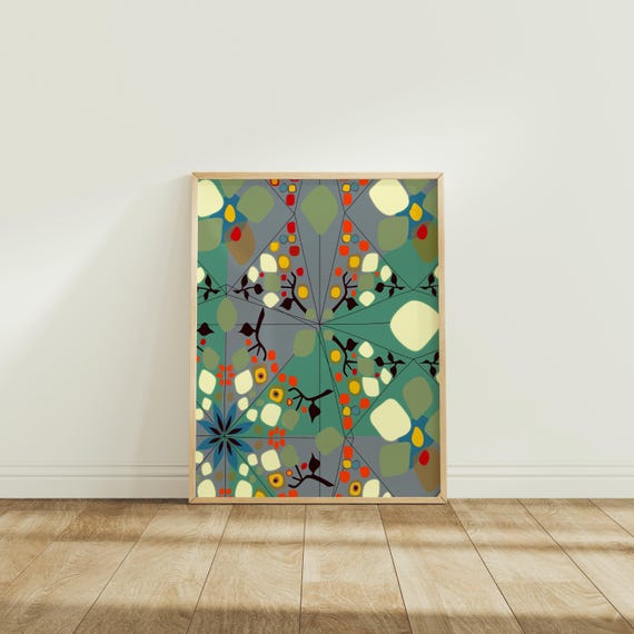 Geometric Floral Wall Art Abstract Nature Print Boho Home Decor Multicolor Poster Modern Pattern Artwork