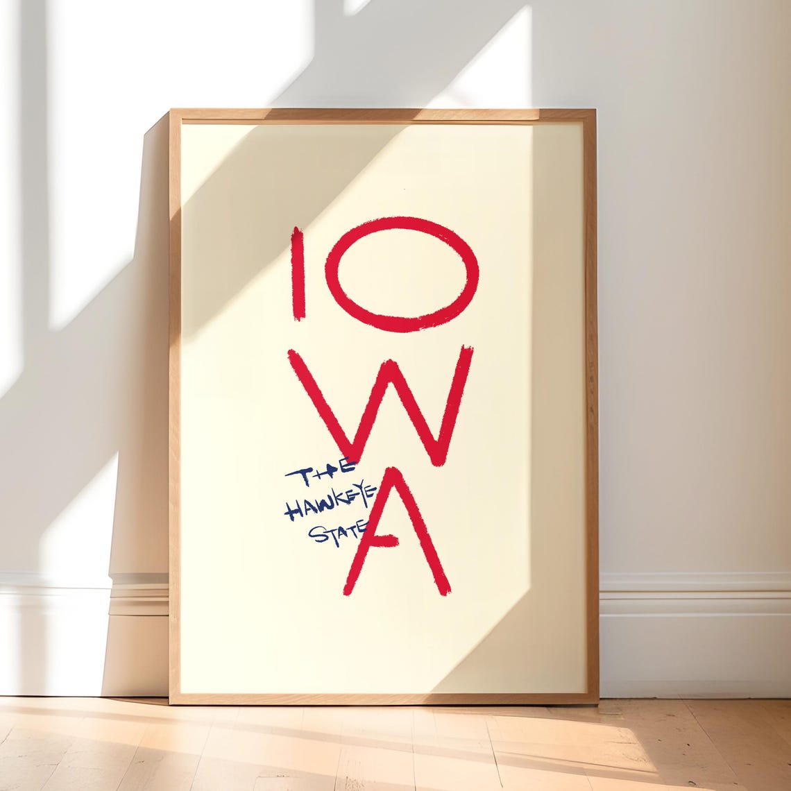 Iowa The Hawkeye State Bold Red Hand Lettered Typography Poster