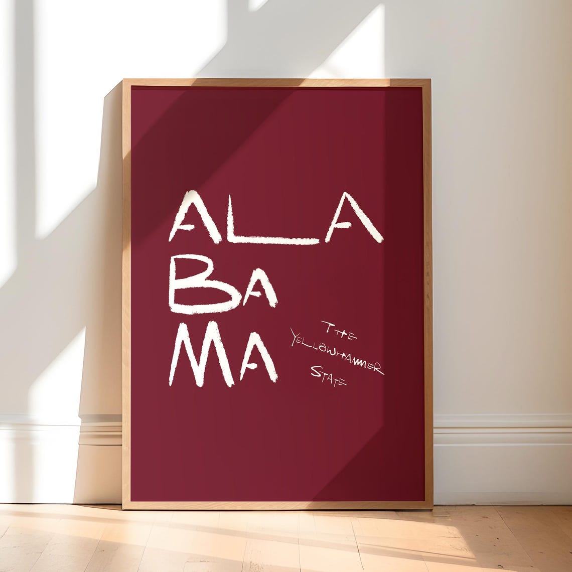 Alabama Handwritten Calligraphy Yellowhammer State Typography Poster