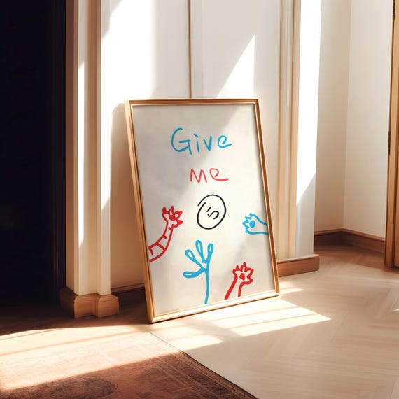 High Five Wall Art Funny Doodle Handprint Poster For Office Desk Cubicle Decor Dorm Room Gift Quote Friend