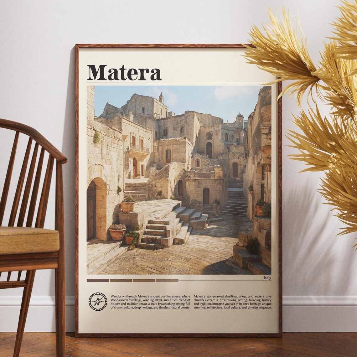 Matera Italy Ancient Stone Alley Sassi Historic Travel Poster