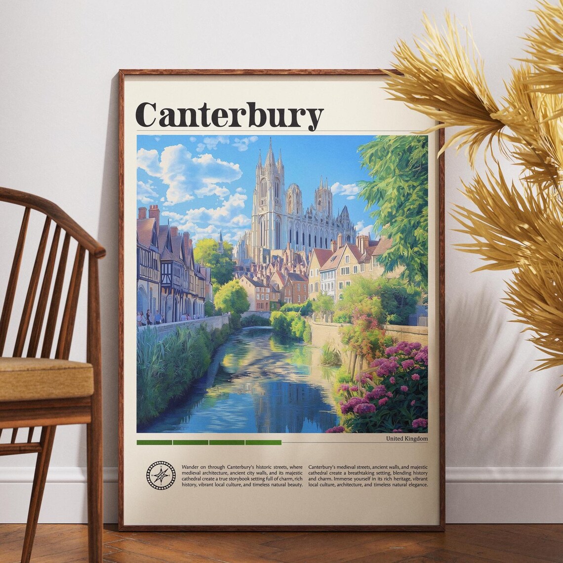 Canterbury England Cathedral River Vintage United Kingdom Poster