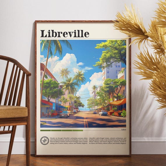 Libreville Poster Gabon Print Travel Wall Art Africa African Wildlife City