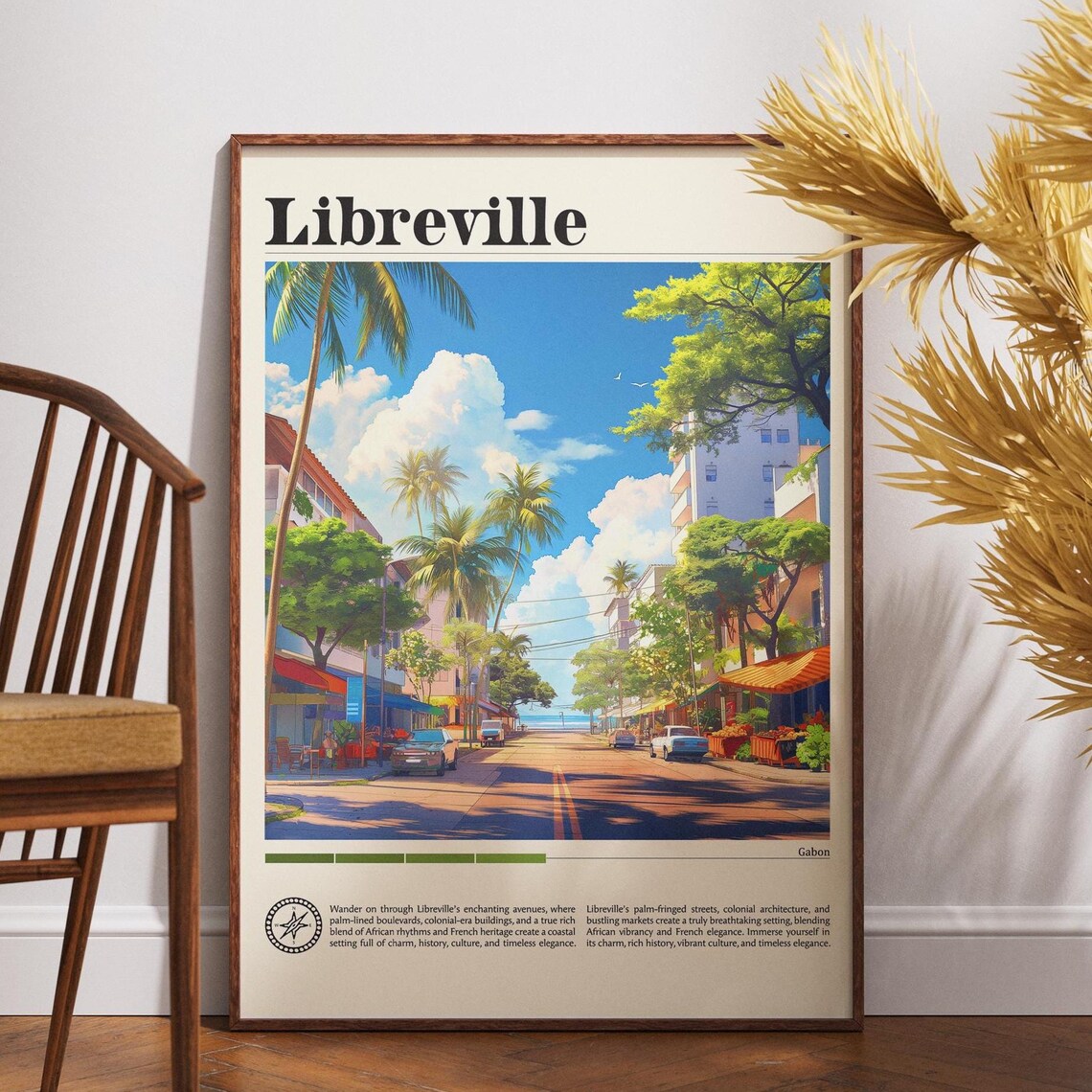 Libreville Gabon Palm Lined Street Markets City Travel Poster