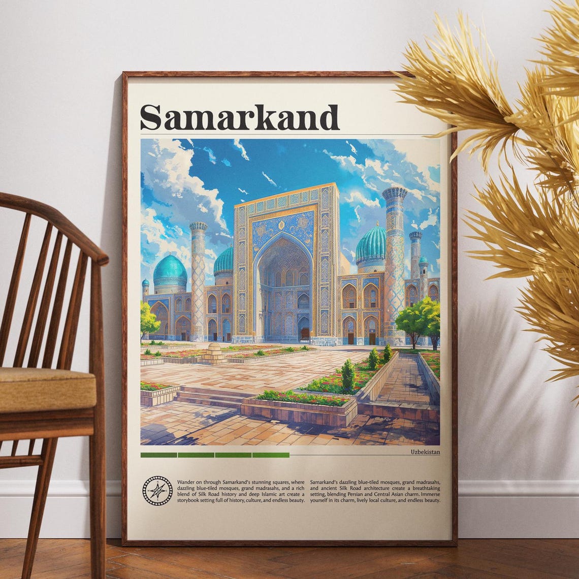 Samarkand Uzbekistan Blue Tiled Mosque Silk Road Travel Poster