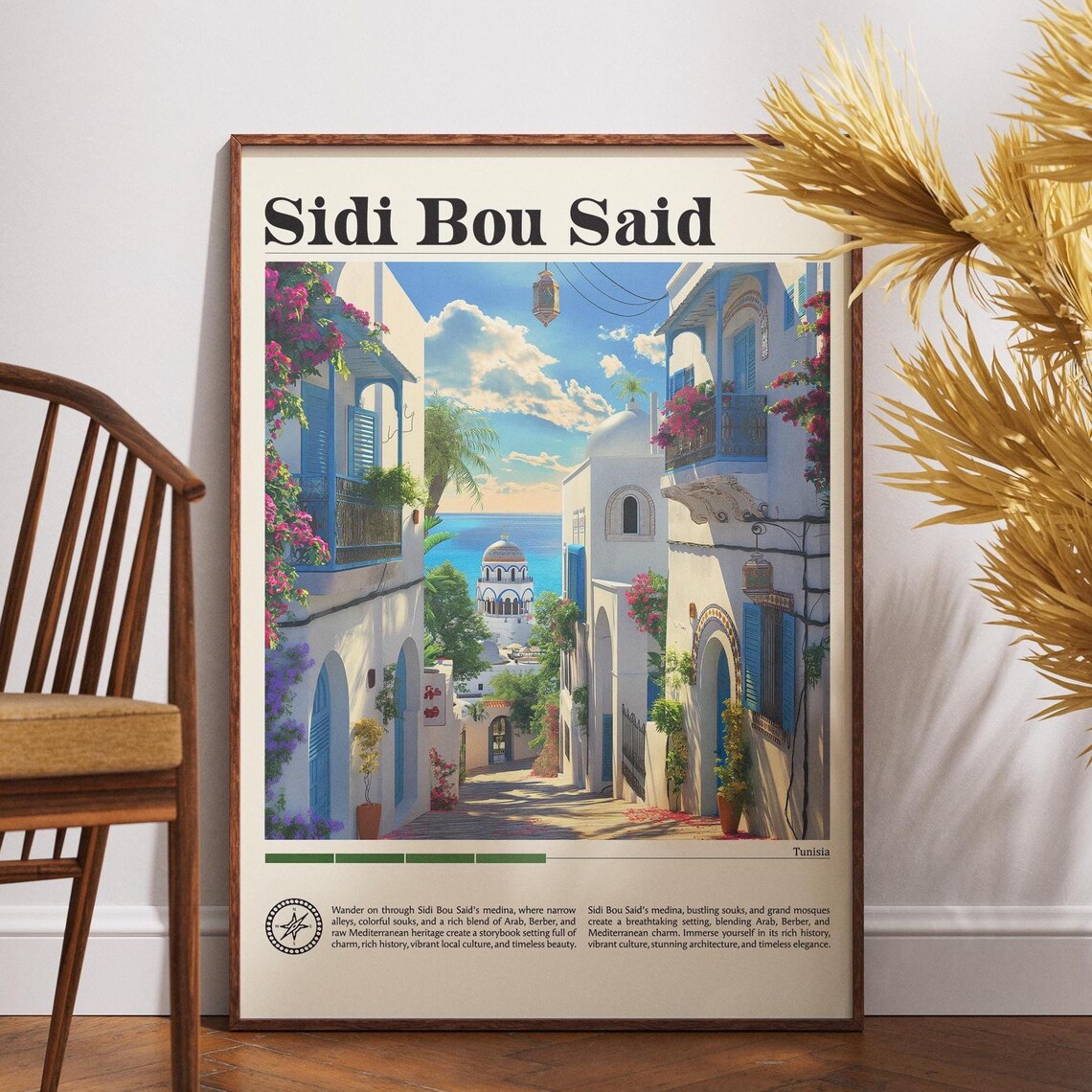 Sidi Bou Said Tunisia Blue White Village Sea View Travel Poster