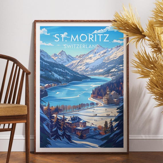 St Moritz Travel Print Switzerland Poster Wall Art