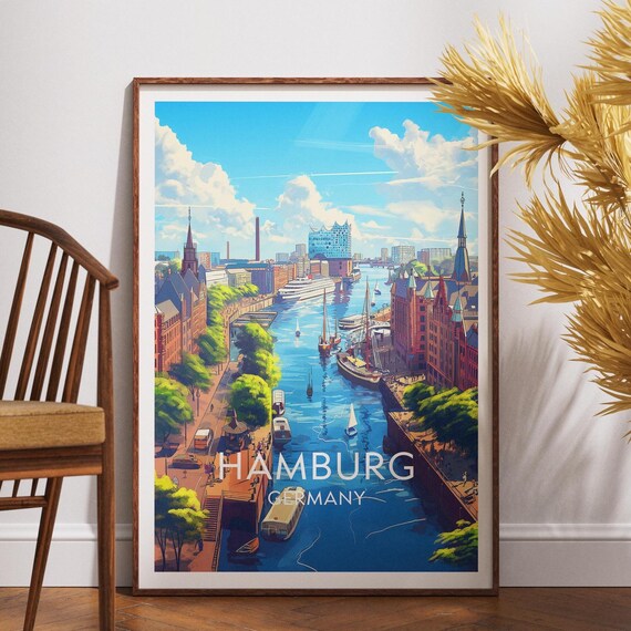 Hamburg Germany Harbor with Elbphilharmonie Boats Travel Poster