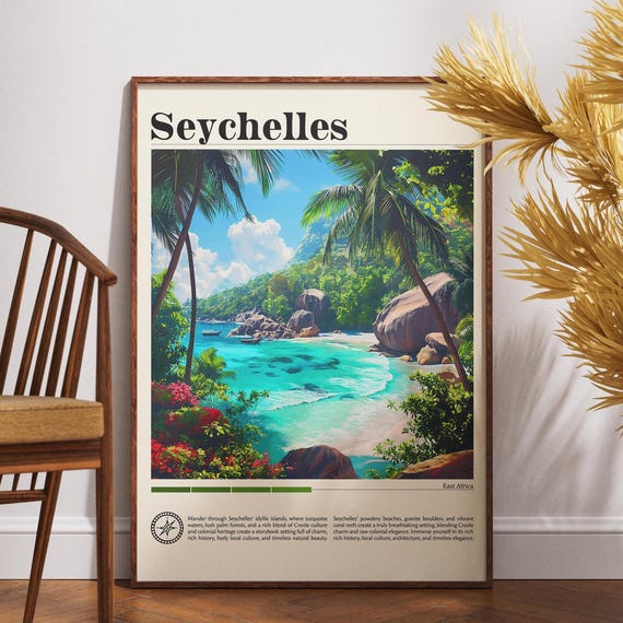 Seychelles Travel Print Ocean Poster Africa Wall Art Coast