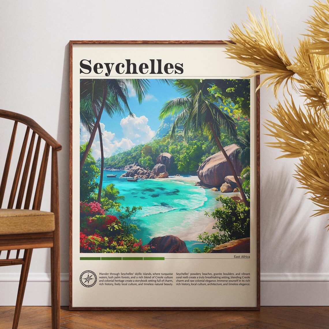 Seychelles East Africa Tropical Beach Granite Boulders Travel Poster